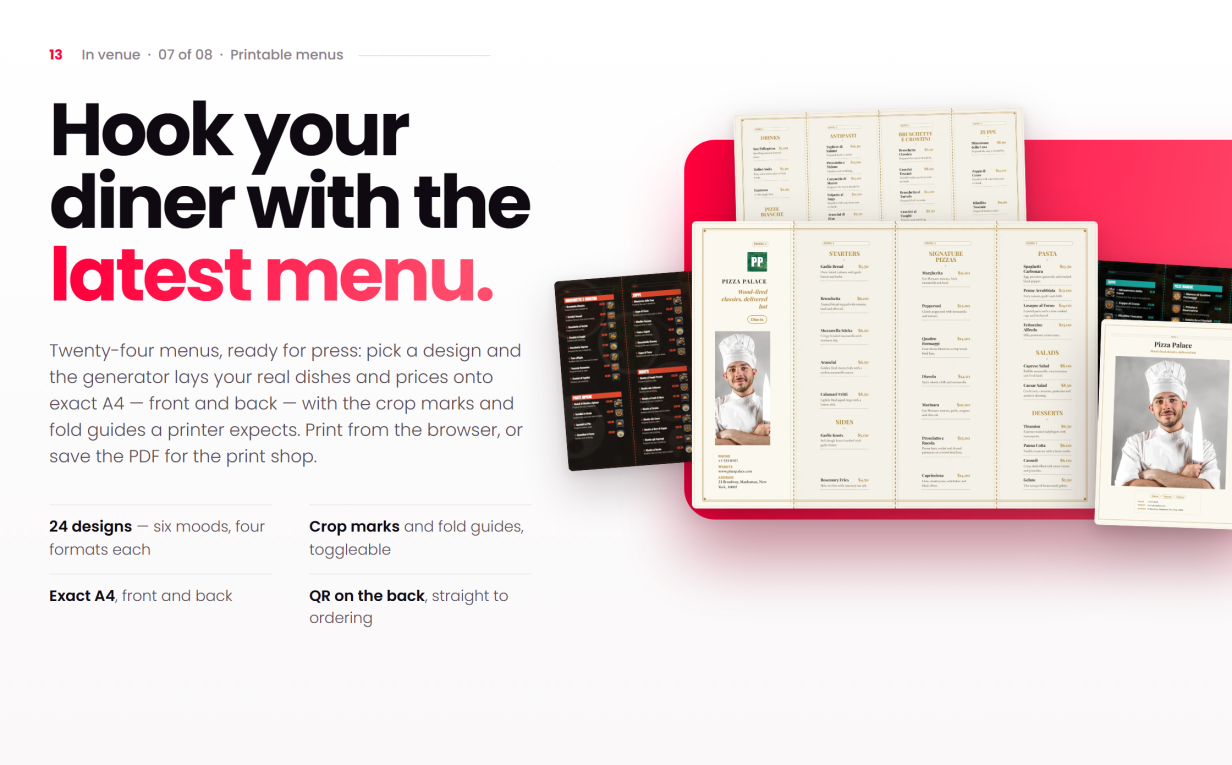 Printable menus