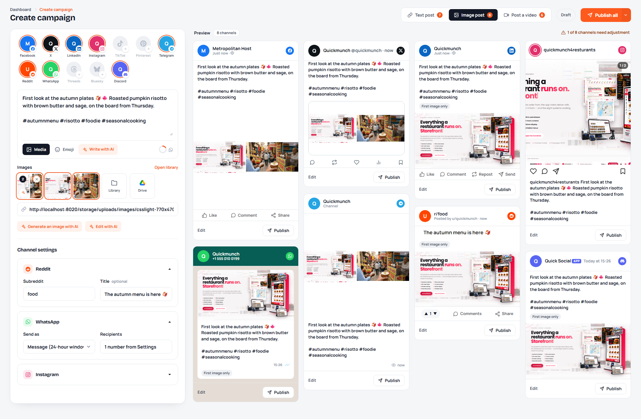 Compose once, preview every channel