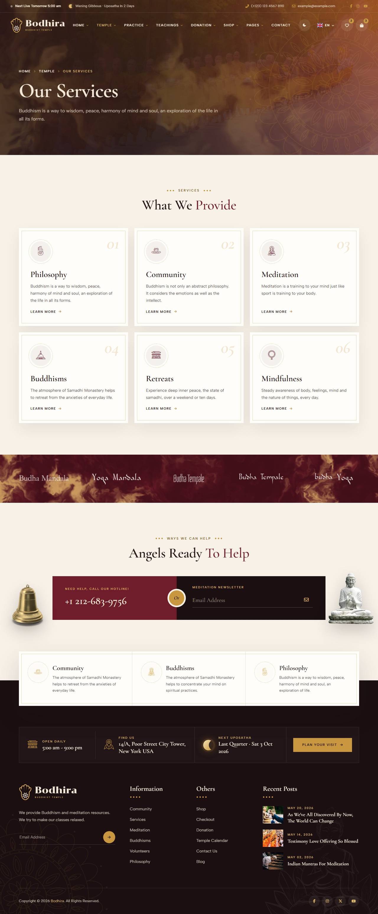 Bodhira Buddhist temple website template – Services