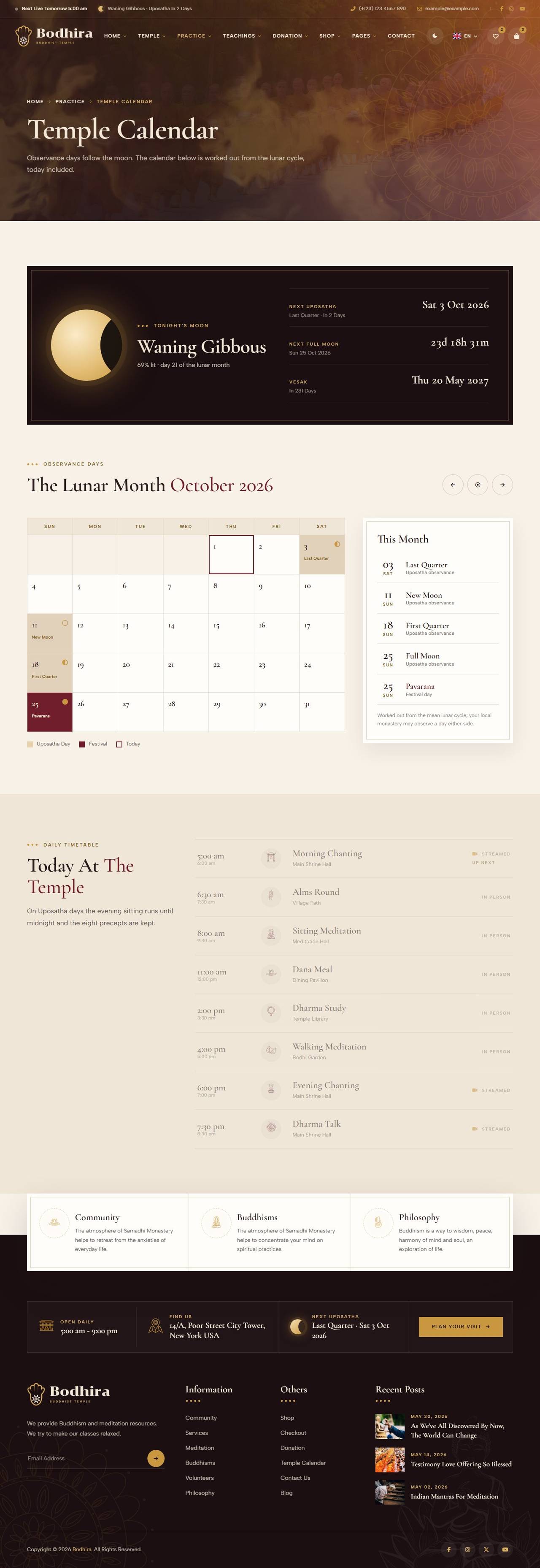 Bodhira Buddhist temple website template – Lunar Calendar