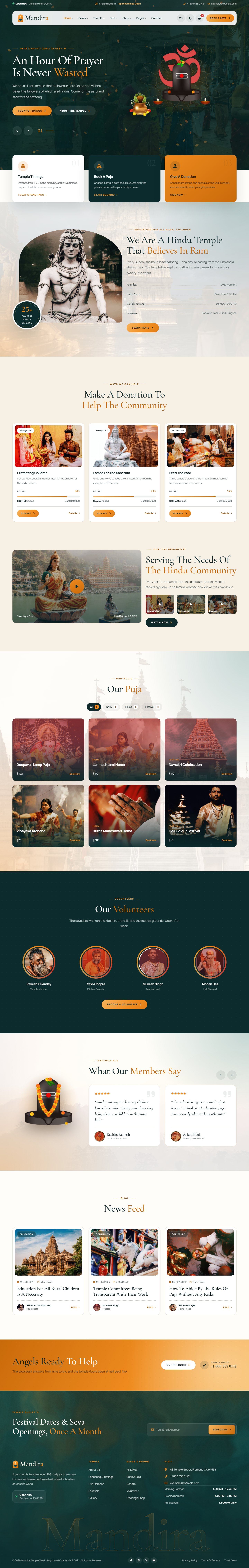 Mandira Hindu temple website template – first home page