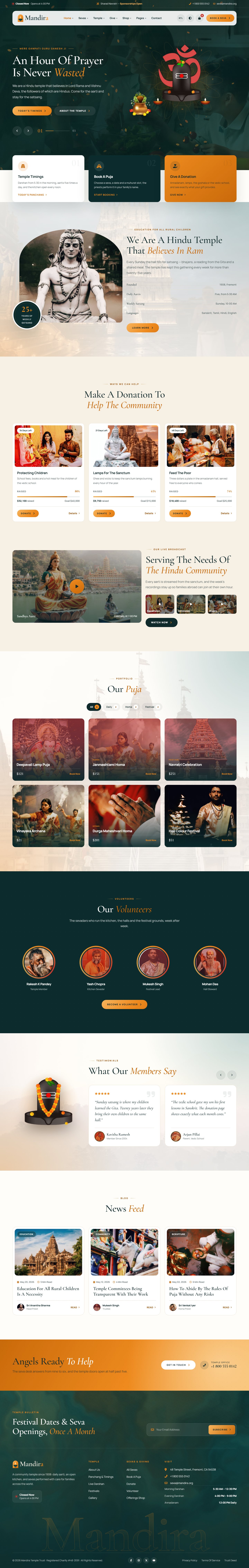Mandira Hindu temple website template – third home page