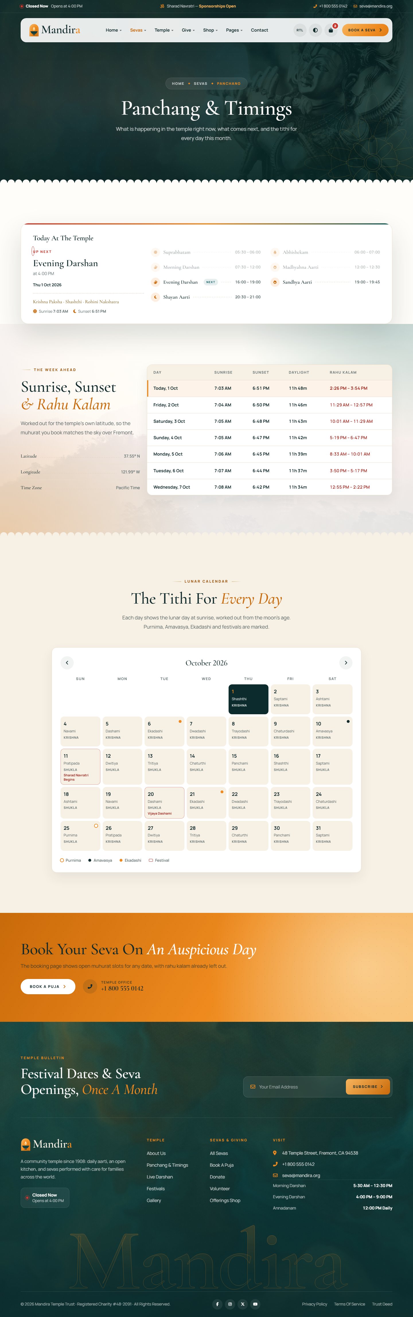 Mandira Hindu temple website template – Temple Almanac