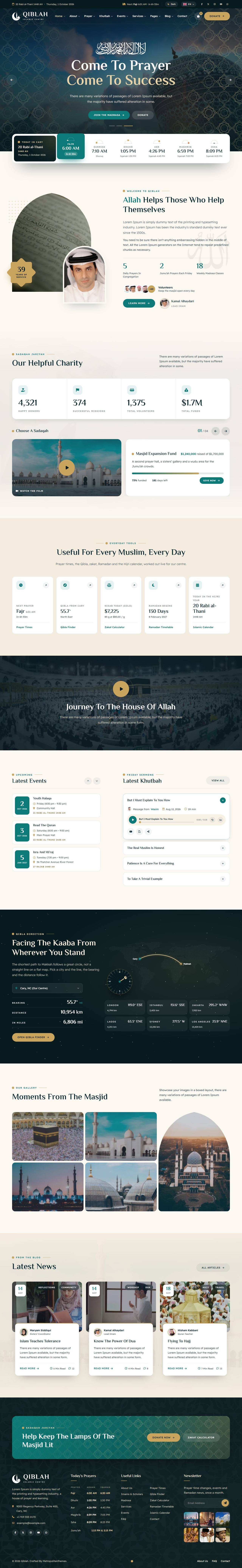 Qiblah mosque website template – first home page