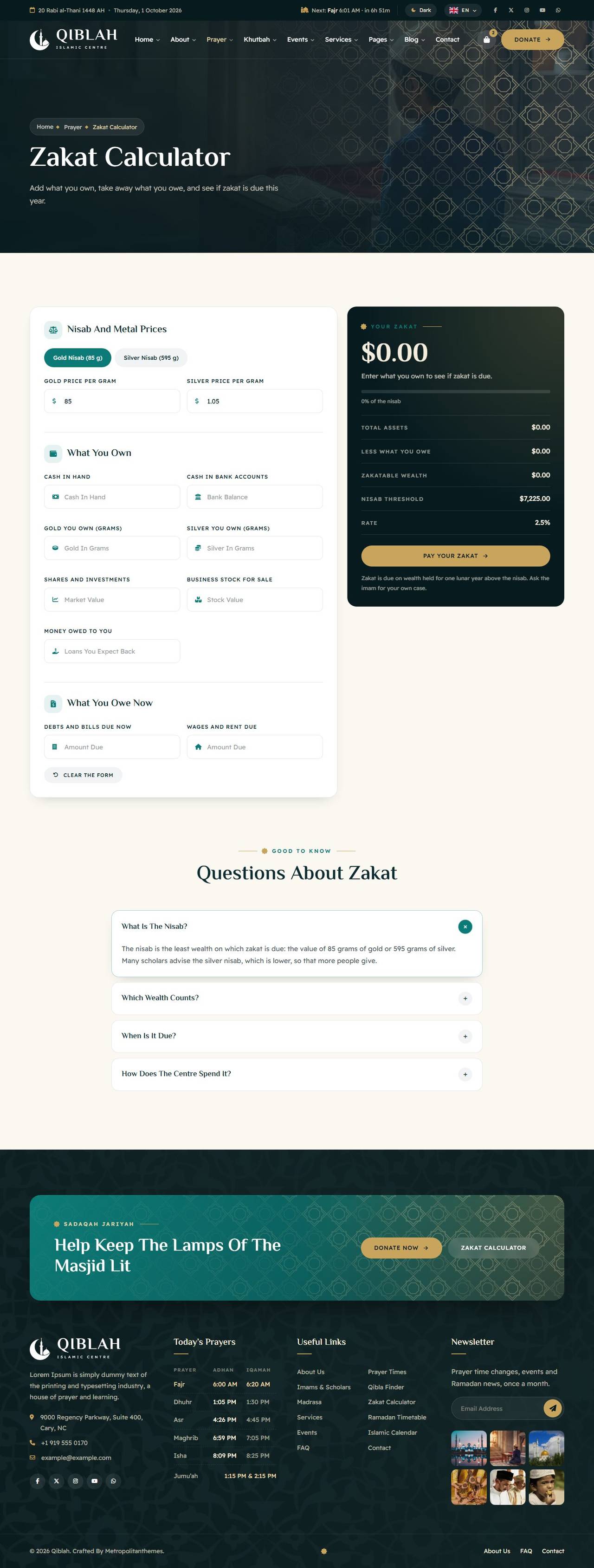 Qiblah mosque website template – Zakat Calculator