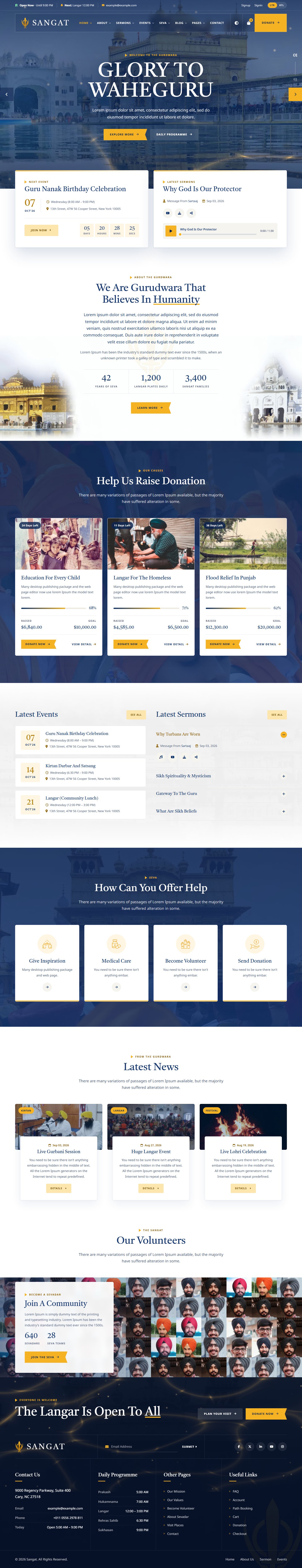 Sangat Sikh gurdwara website template – first home page