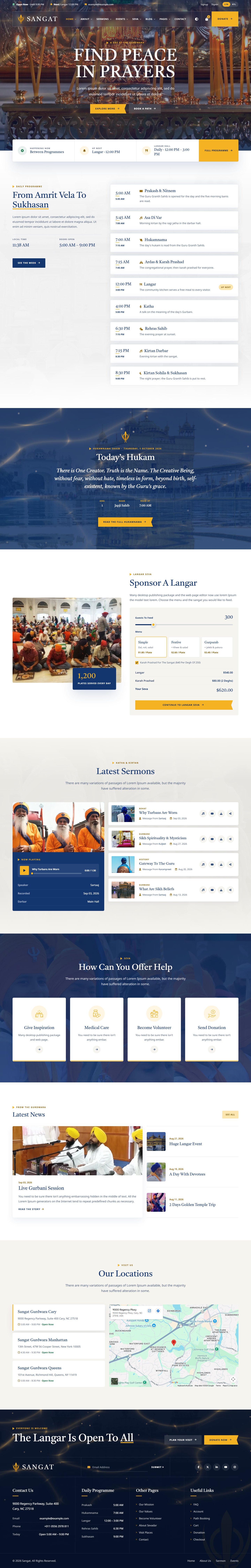 Sangat Sikh gurdwara website template – second home page