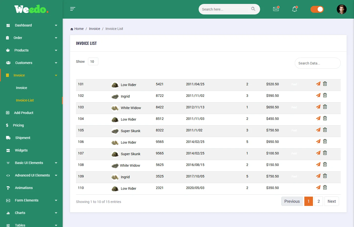 Invoice List preview