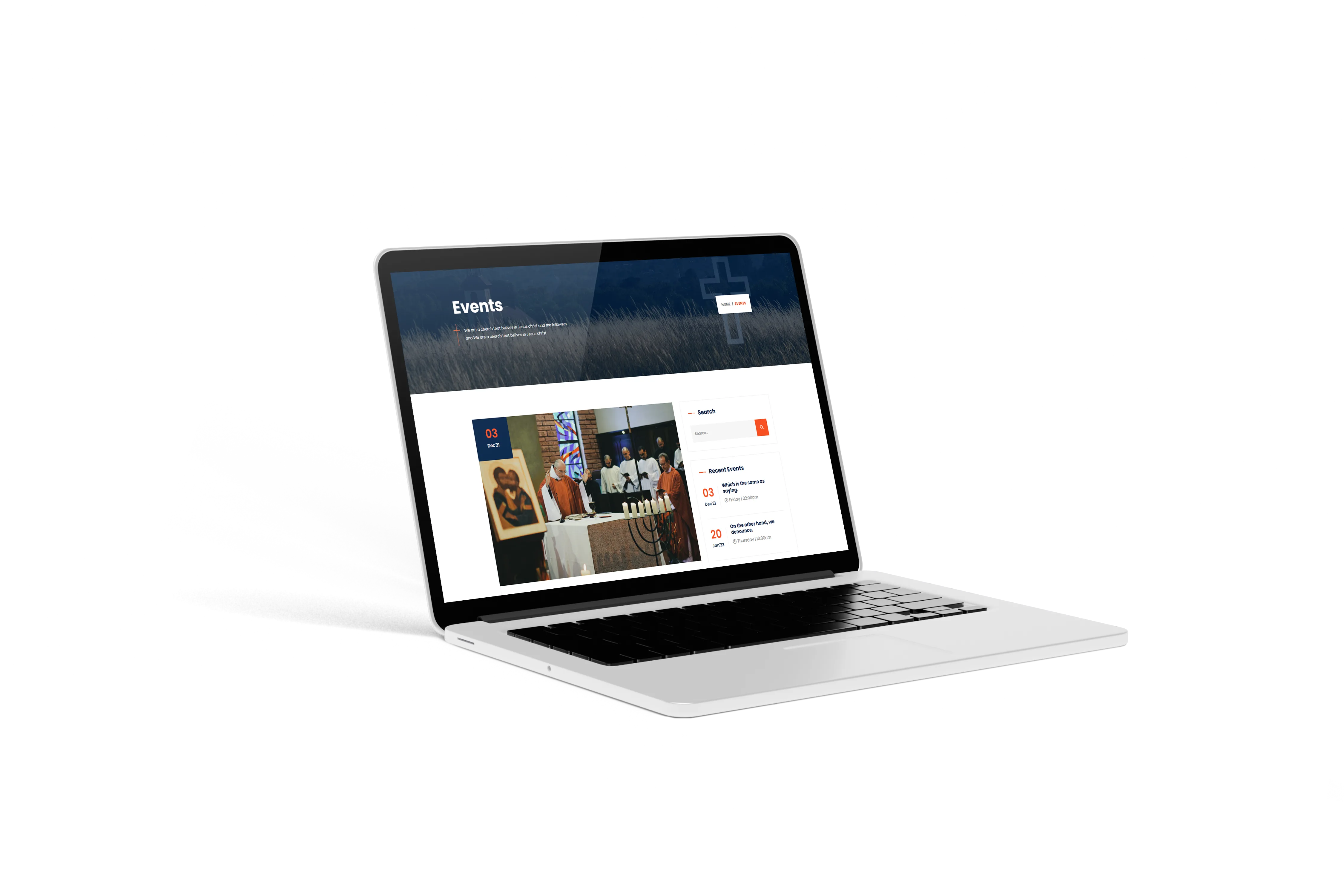 Church event calendar on laptop