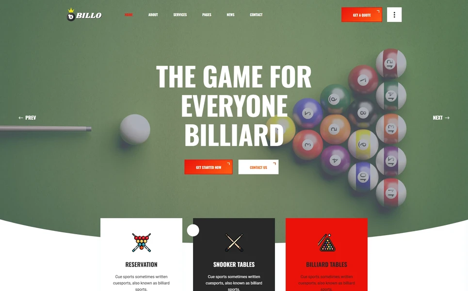 Billo — Billiard Club Angular Template