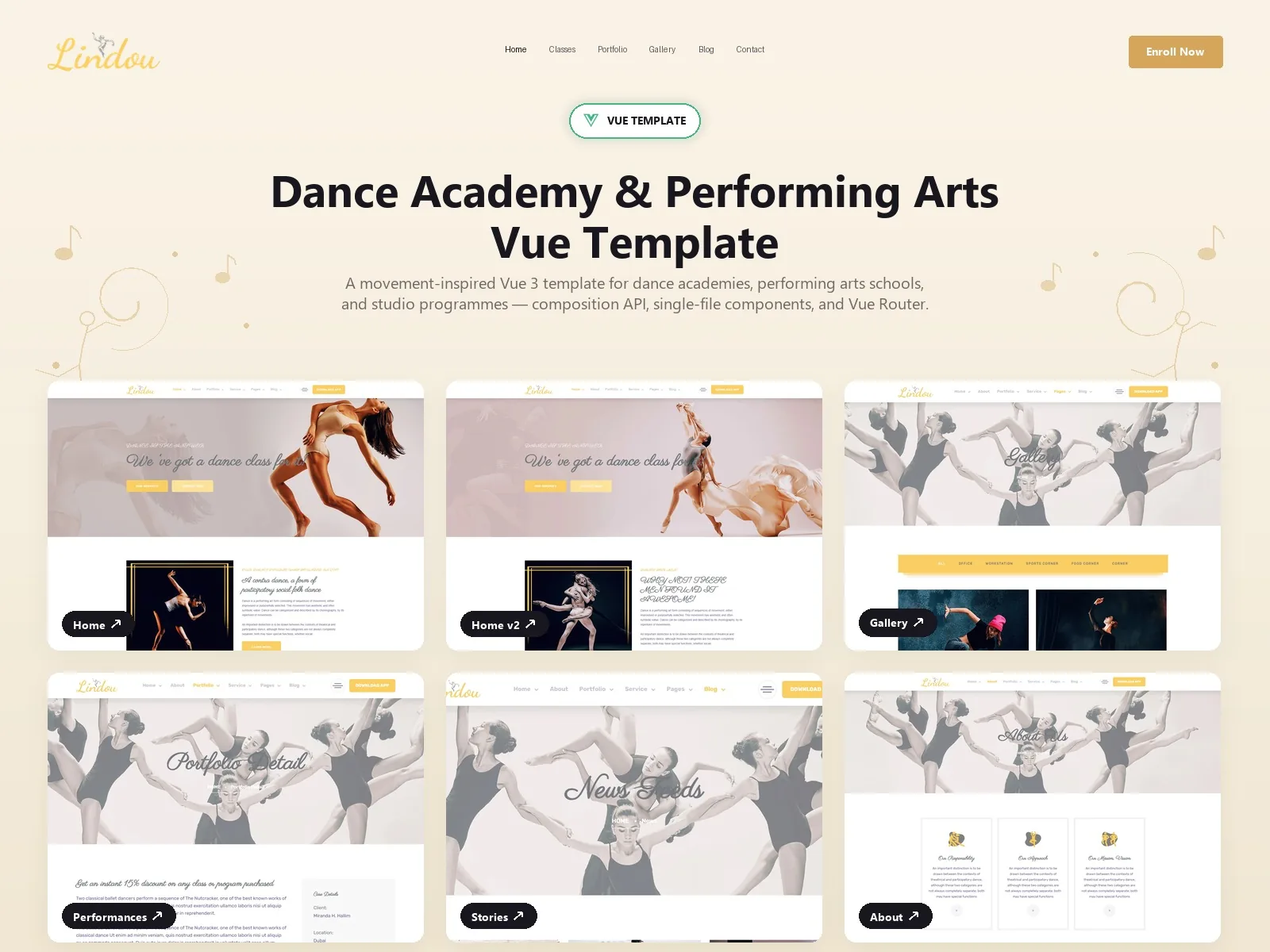 Lindu — Dance Classes Vue.js Template
