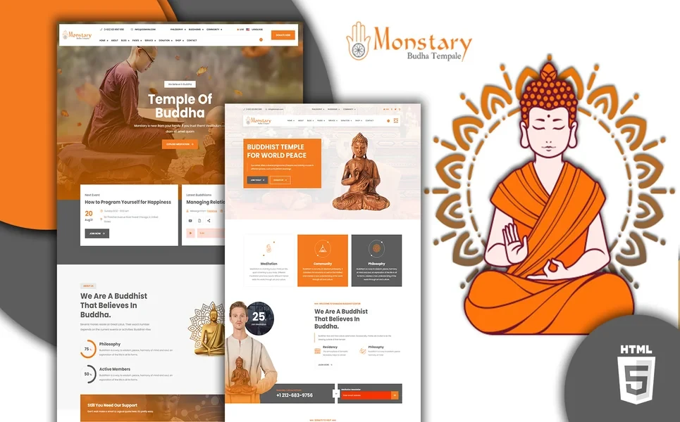Monstary — Buddhist Temple React JS Template