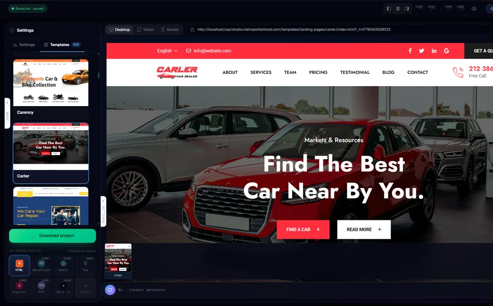 MetropolitanHost AI generator &mdash; Pick from 212 niche templates &mdash; preview live before generating