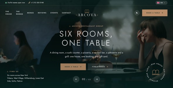 Arcova – Restaurant Group Booking Landing Page HTML5 Template