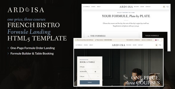Ardoisa – French Bistro Formule Landing Page HTML5 Template