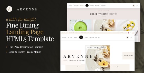 Arvenne – Fine Dining Landing Page HTML5 Template