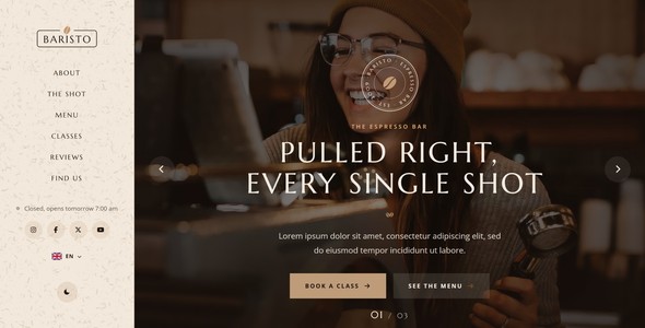 Baristo – Espresso Class Landing Page HTML5 Template