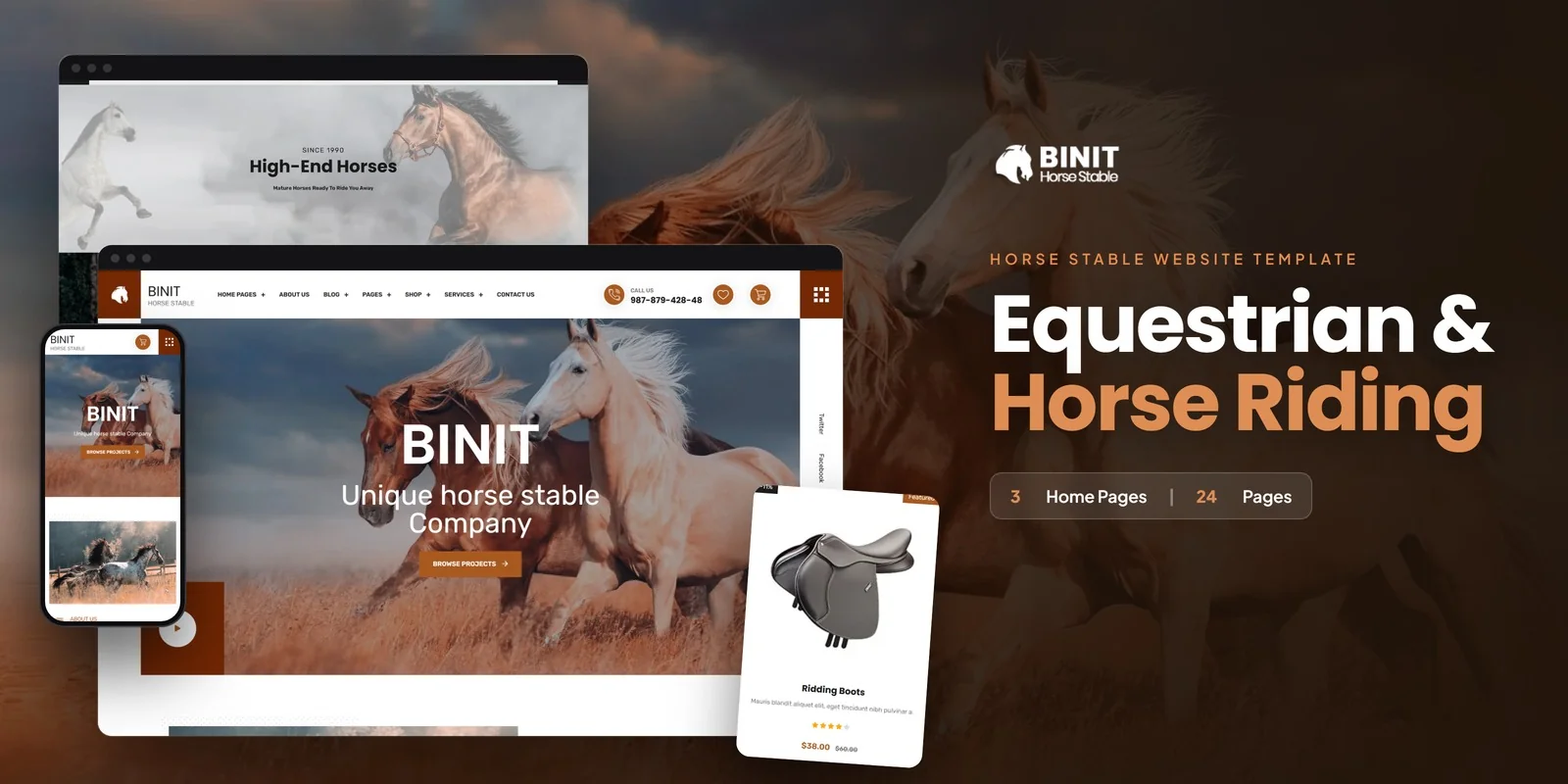 Binit — Equestrian Riding School WordPress Theme preview