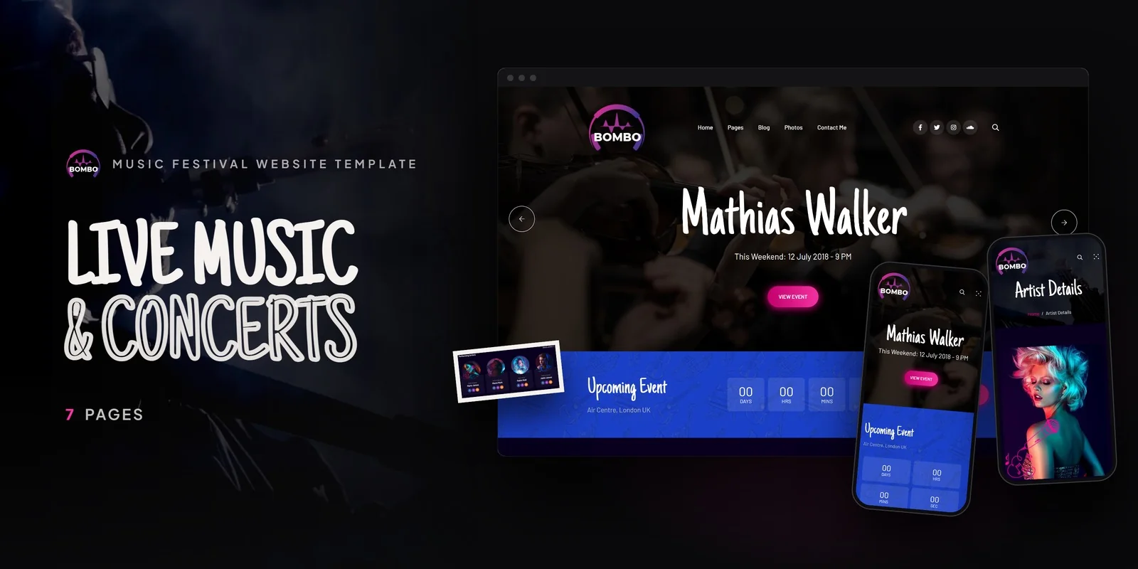 Bombo — Music Events React JS Website Template preview