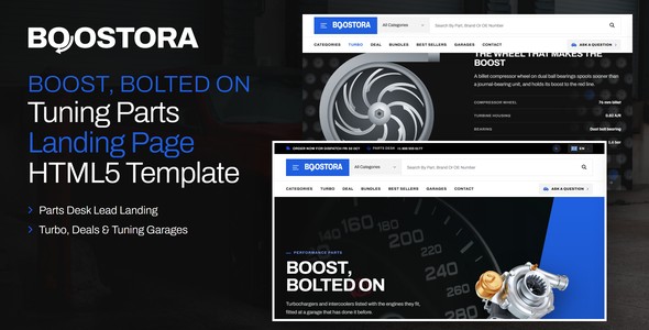 Boostora – Performance Parts Enquiry Landing Page HTML5 Template