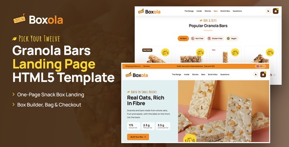 Boxola – Granola Bar Snack Box Landing Page HTML5 Template