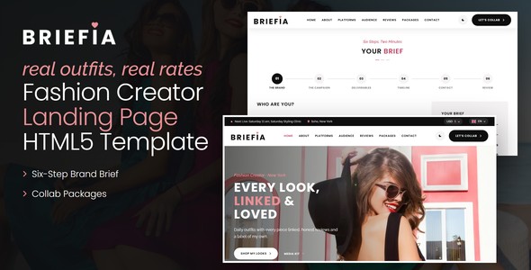 Briefia – Fashion Creator Collab Lead Landing Page HTML5 Template