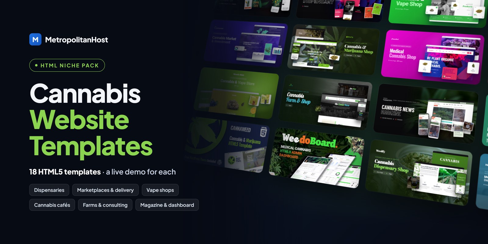 Cannabis Website Templates — HTML Niche Pack (18 Templates)