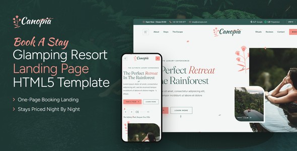 Canopia – Glamping Resort Landing Page HTML5 Template