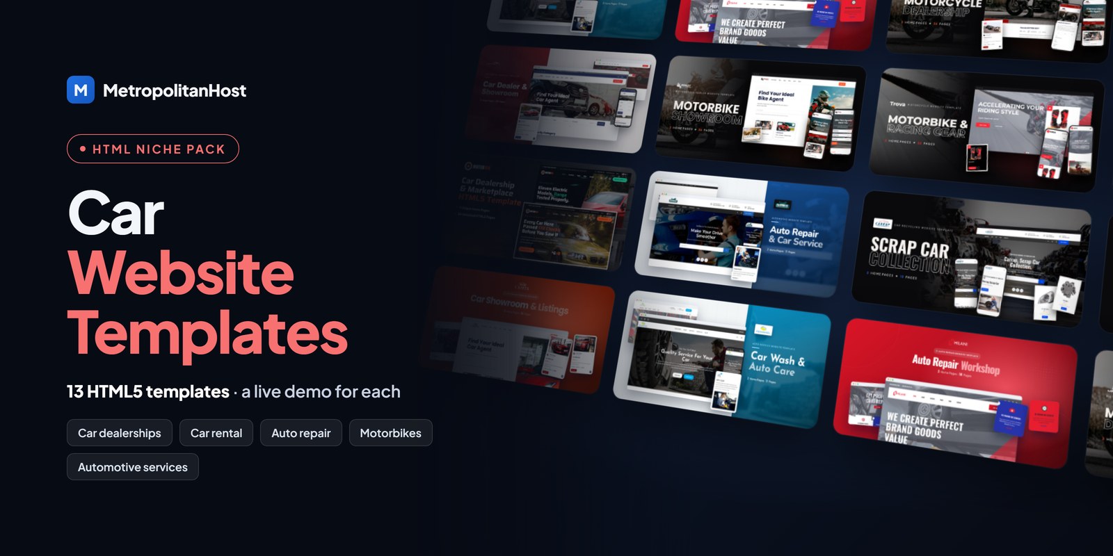 Car Website Templates — HTML Niche Pack (13 Templates)