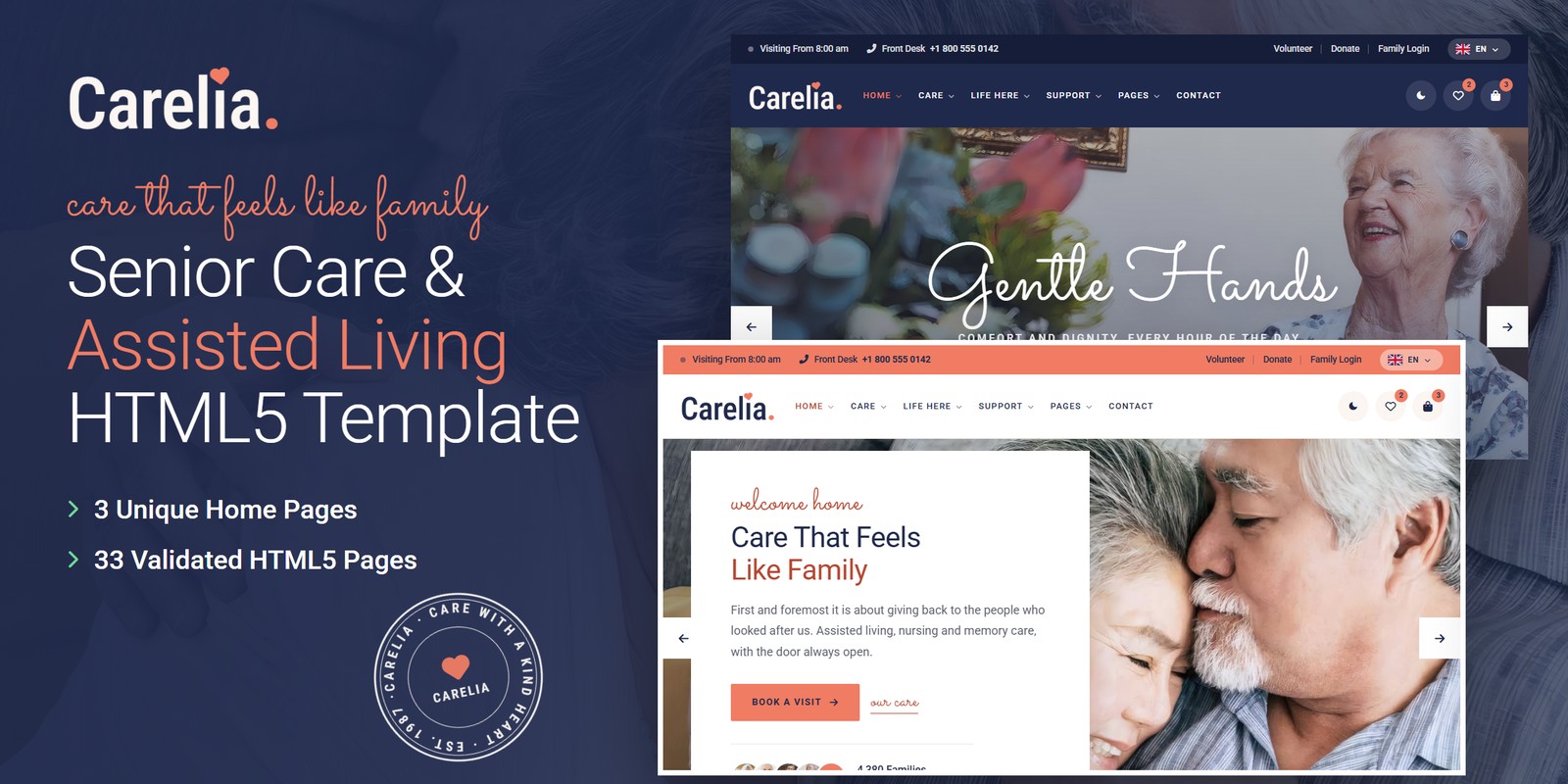 Carelia — Nursing Home Vue.js Website Template preview