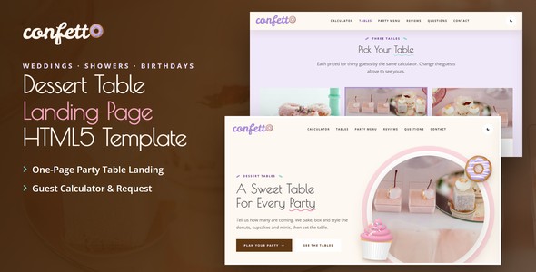 Confetto – Dessert Table Party Landing Page HTML5 Template
