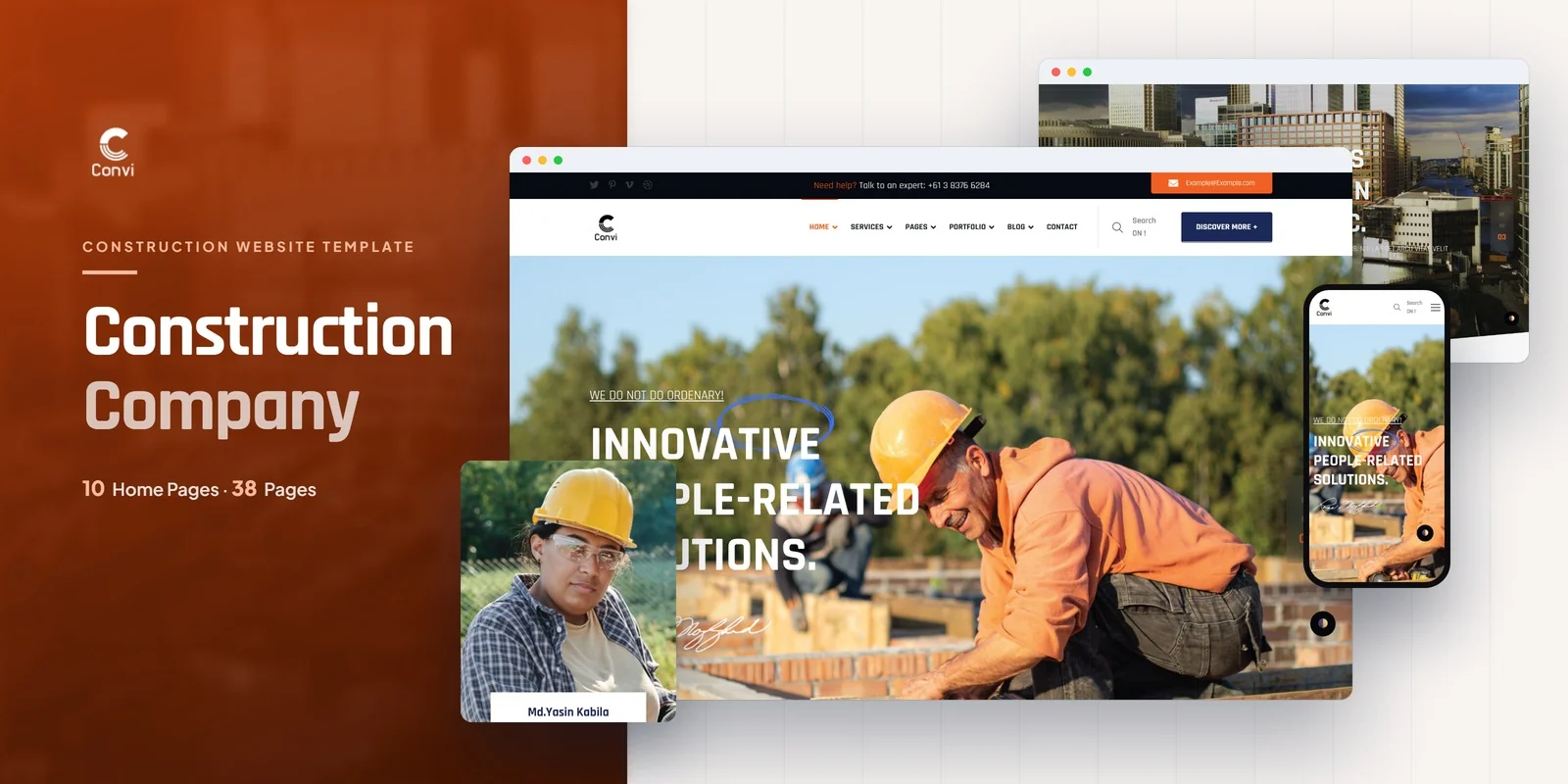 Convi — Construction Services Vue.js Website Template preview