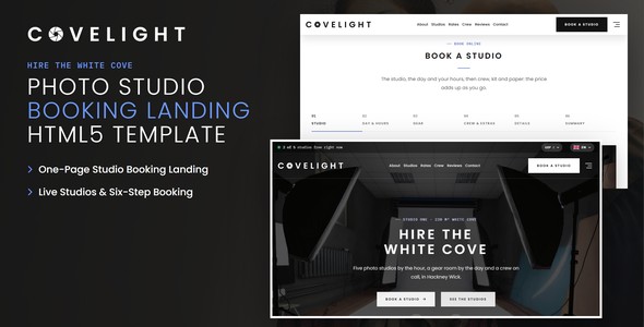 Covelight – Photo Studio Booking Landing Page HTML5 Template