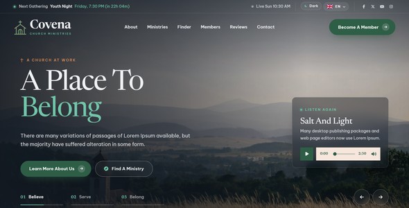 Covena – Church Membership Landing Page HTML5 Template
