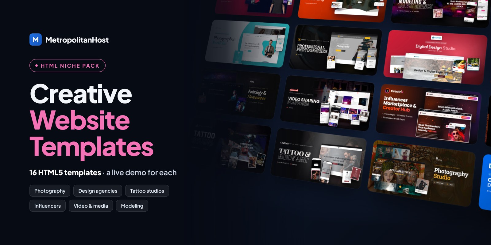 Creative Website Templates — HTML Niche Pack (16 Templates)