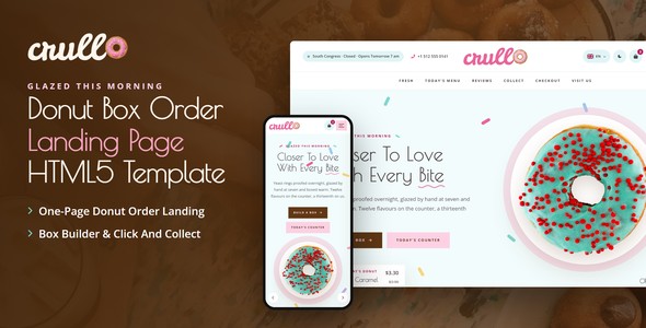 Crullo – Donut Box Click And Collect Landing Page HTML5 Template