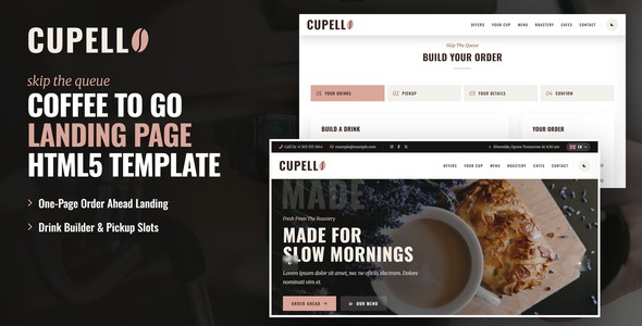 Cupello – Coffee To Go Landing Page HTML5 Template