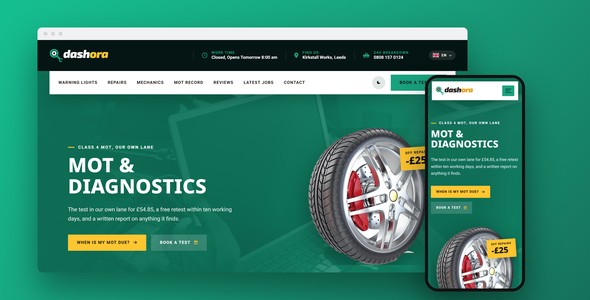 Dashora – MOT & Diagnostics Booking Landing Page HTML5 Template