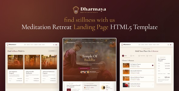 Dharmaya – Meditation Retreat Landing Page HTML5 Template