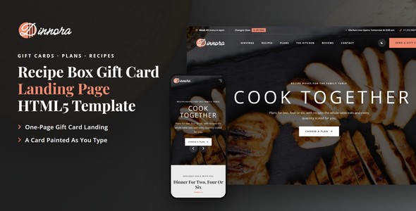 Dinnora – Recipe Box Gift Card Landing Page HTML5 Template