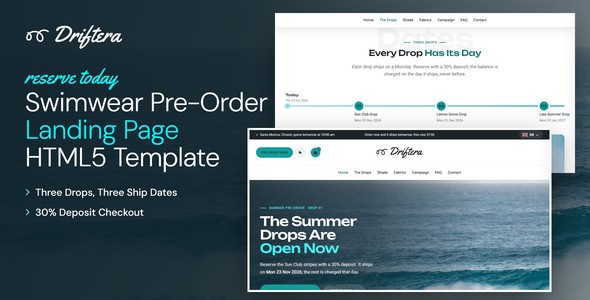 Driftera – Swimwear Pre-Order Landing Page HTML5 Template