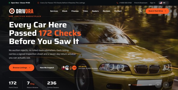 Drivora – Car Dealership Landing Page HTML5 Template