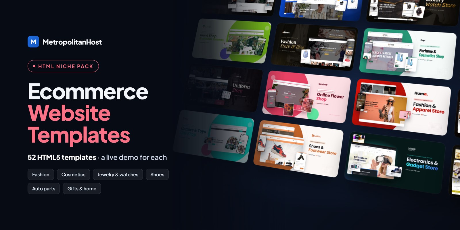 Ecommerce Website Templates — HTML Niche Pack (52 Templates)