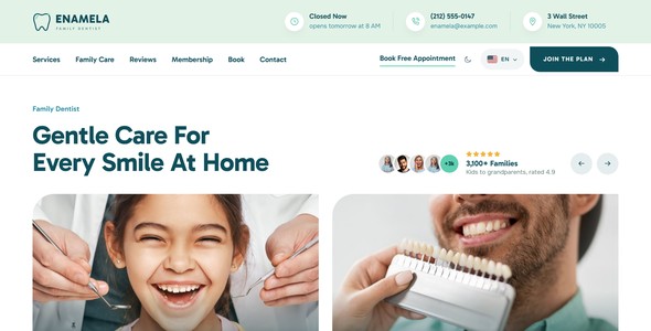 Enamela – Family Dentist Membership Landing Page HTML5 Template