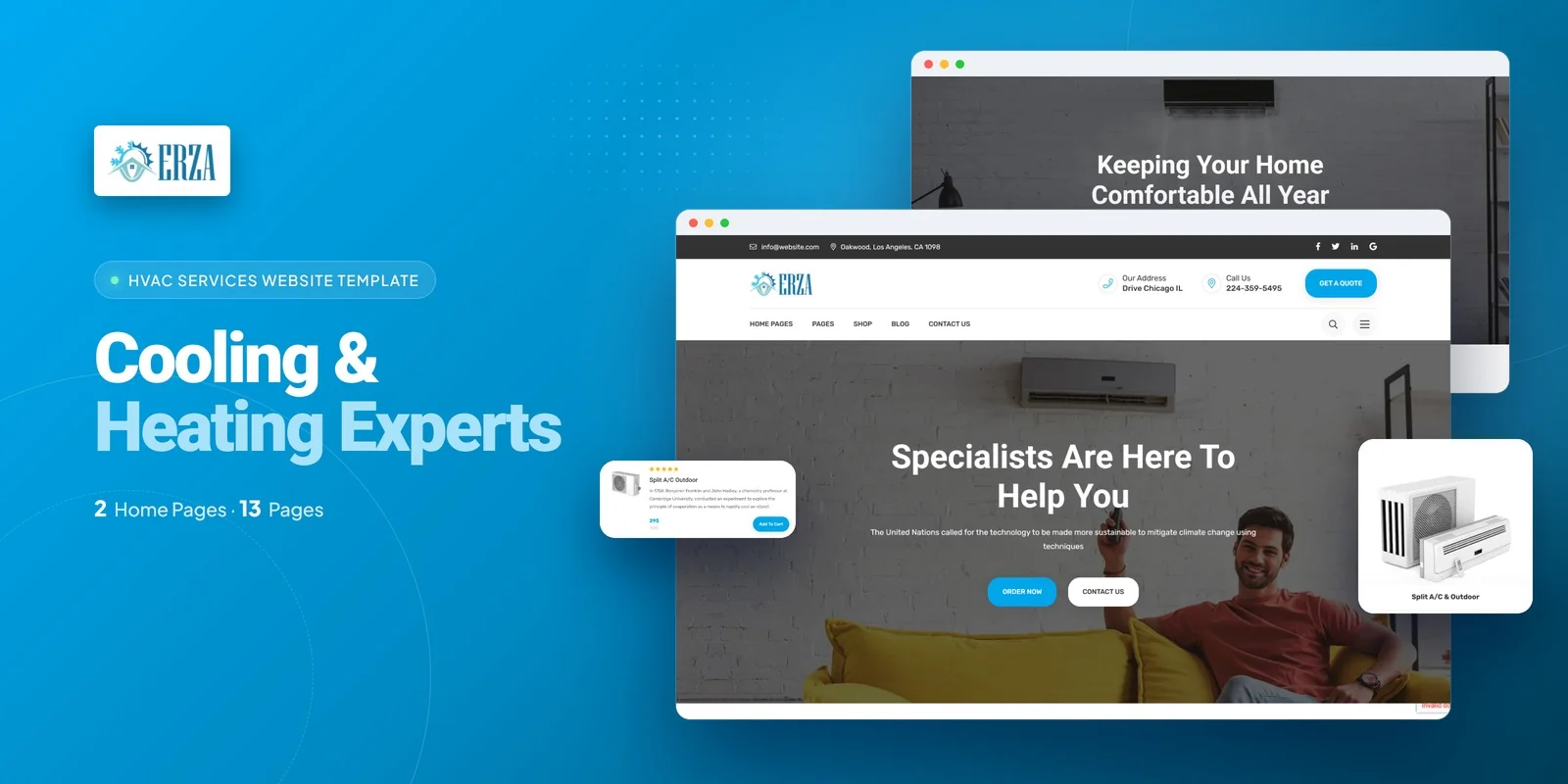 Erza — Heating Cooling React JS Website Template preview