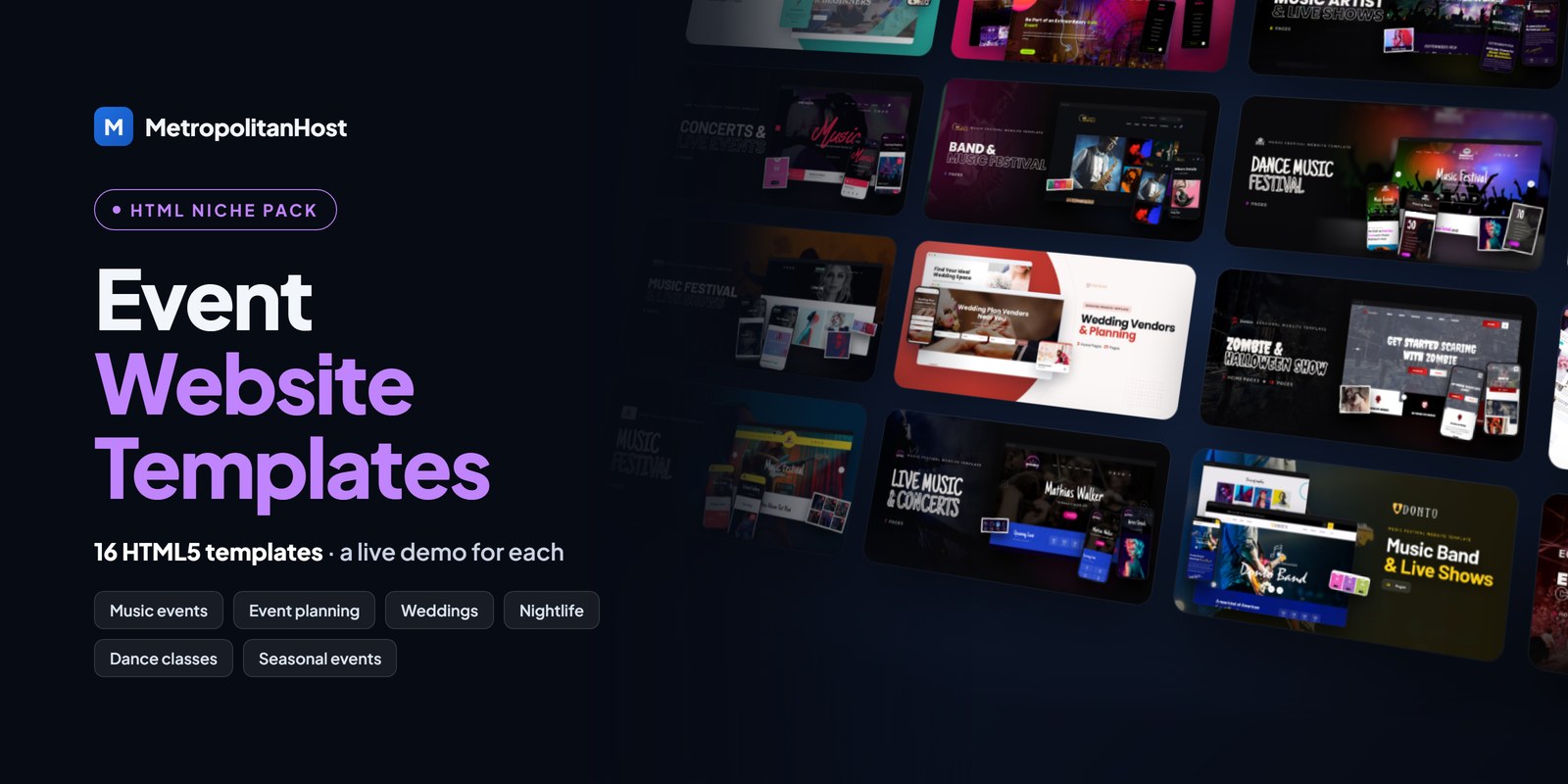 Event Website Templates — HTML Niche Pack (16 Templates)