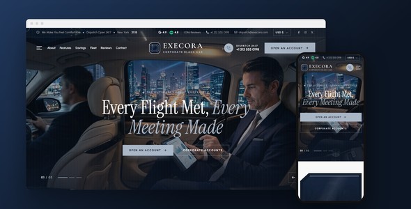 Execora – Corporate Car Service Landing Page HTML5 Template