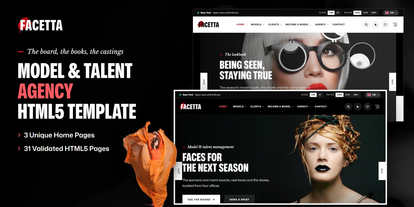 Model Agency WordPress Theme – Facetta preview