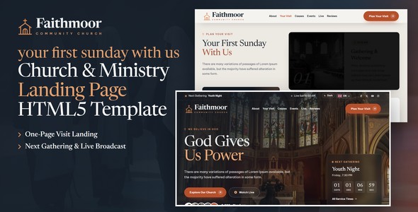 Faithmoor – Church First Visit Landing Page HTML5 Template