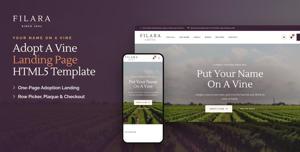 Filara – Adopt A Vine Landing Page HTML5 Template